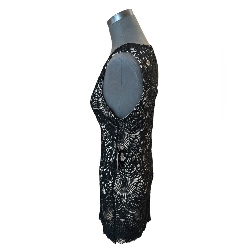 Lulu's Black & Gold Lace-Overlay Deep V Mini Dress - Picture 7 of 16